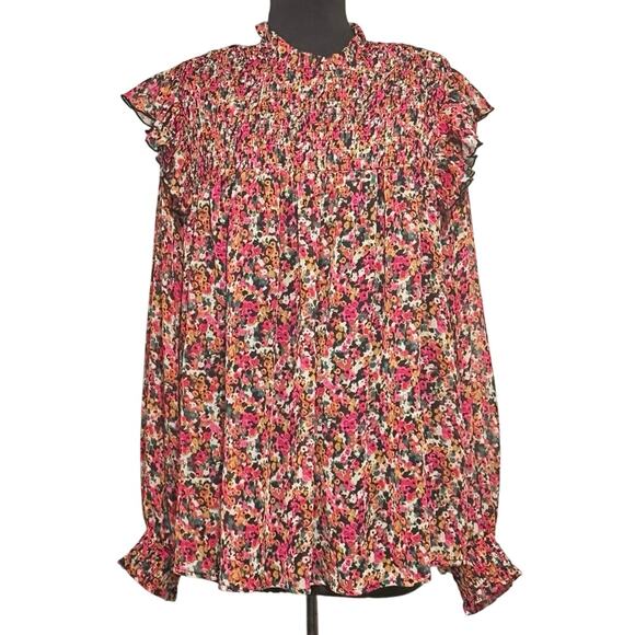 Ophelia Roe Tops - Ophelia Roe Floral Blouse 2X Smocked Bodice Balloon Sleeves Romantic